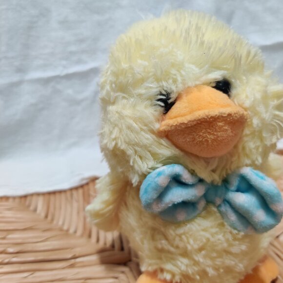 Hugfun Yellow Duck Plush 7" Blue Polka Dot Bow Tie Easter Chick Stuffed Animal - Picture 4 of 6